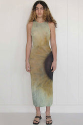 Robe longue d'été transparente tie-dye tournesol - Aigue-marine